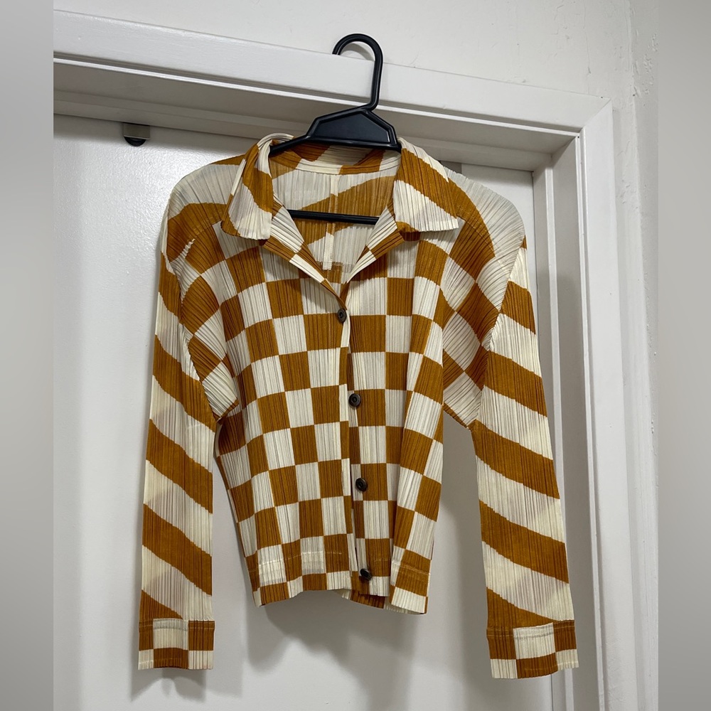 PLEATS PLEASE Issey Miyake - Blazer Light brown Checkerboard pattern